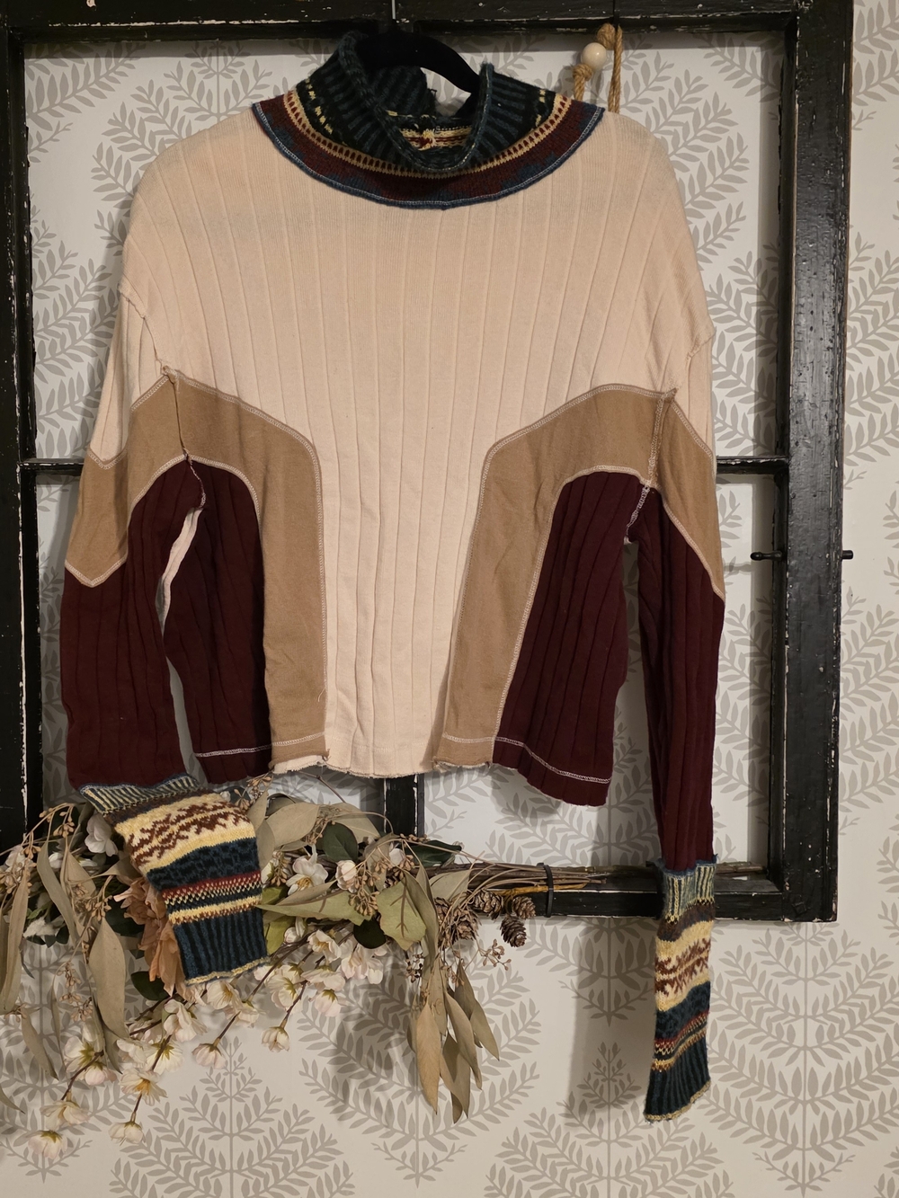 Free People Ribbed Colorblock Pullover — Cream, Tan & Burgundy